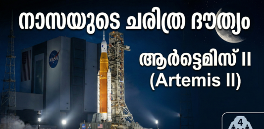 നാസയുടെ ആർട്ടെമിസ് II ഓറിയോൺ പേടകവും വിക്ഷേപണ റോക്കറ്റും.
