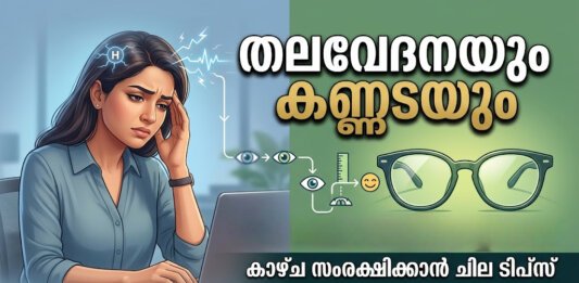 കണ്ണ് പരിശോധിക്കുന്ന വ്യക്തിയും പുതിയ കണ്ണടയും
