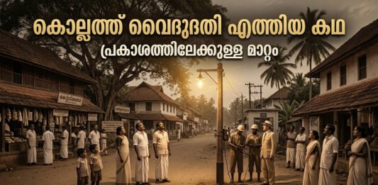 കൊല്ലത്തെ പഴയകാല വൈദ്യുത തൂണുകളും ലൈറ്റുകളും - ചരിത്ര ചിത്രം